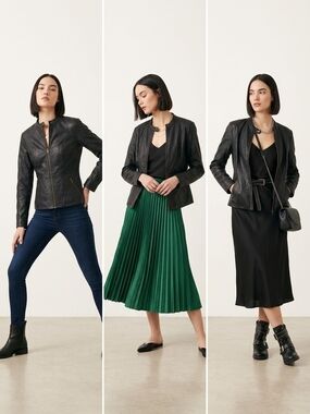 Colleen Lopez Black Leather Zip-Front Moto Jacket